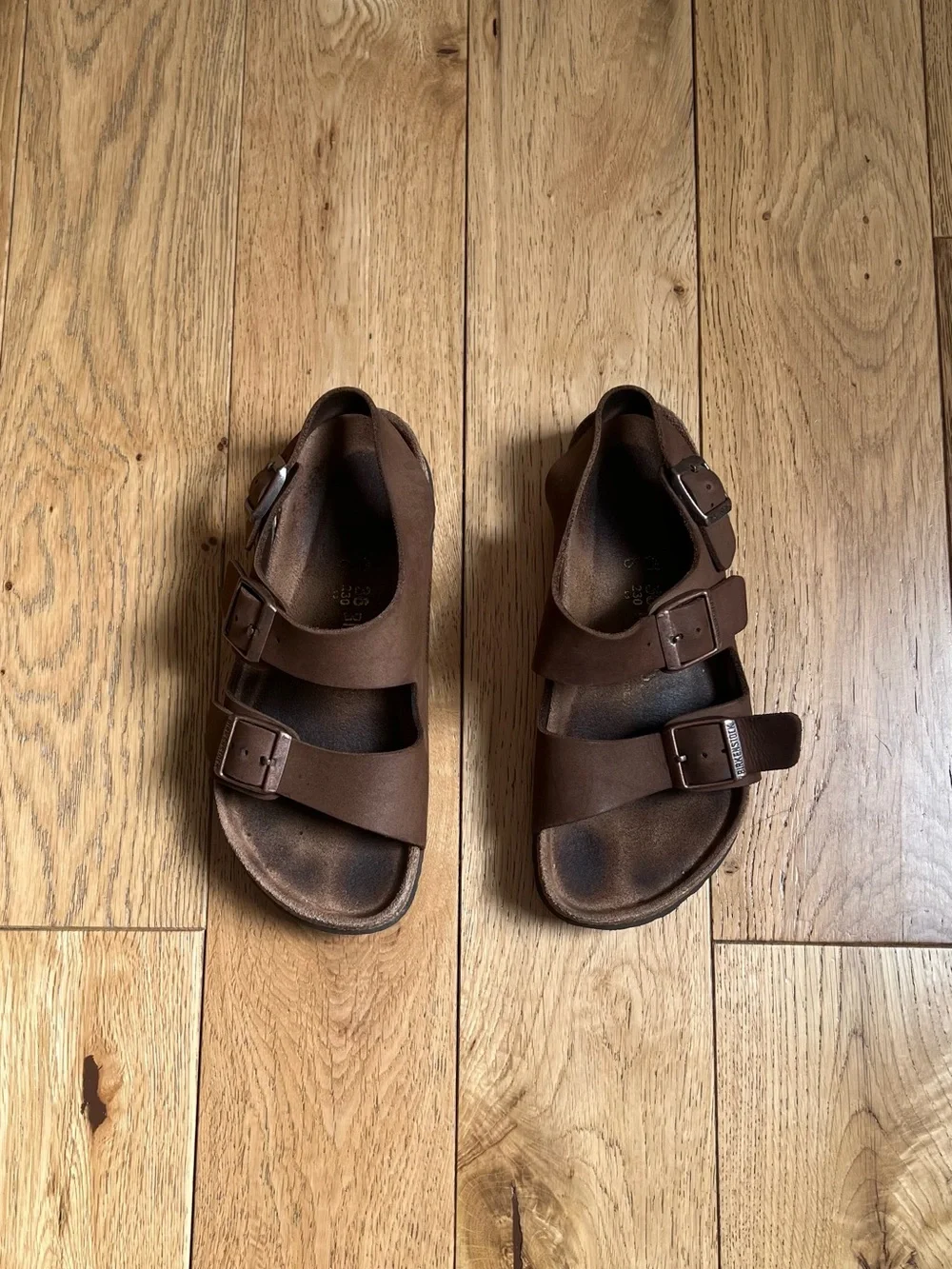 Birkenstock Brown Triple-Buckle Sandals ankle strap